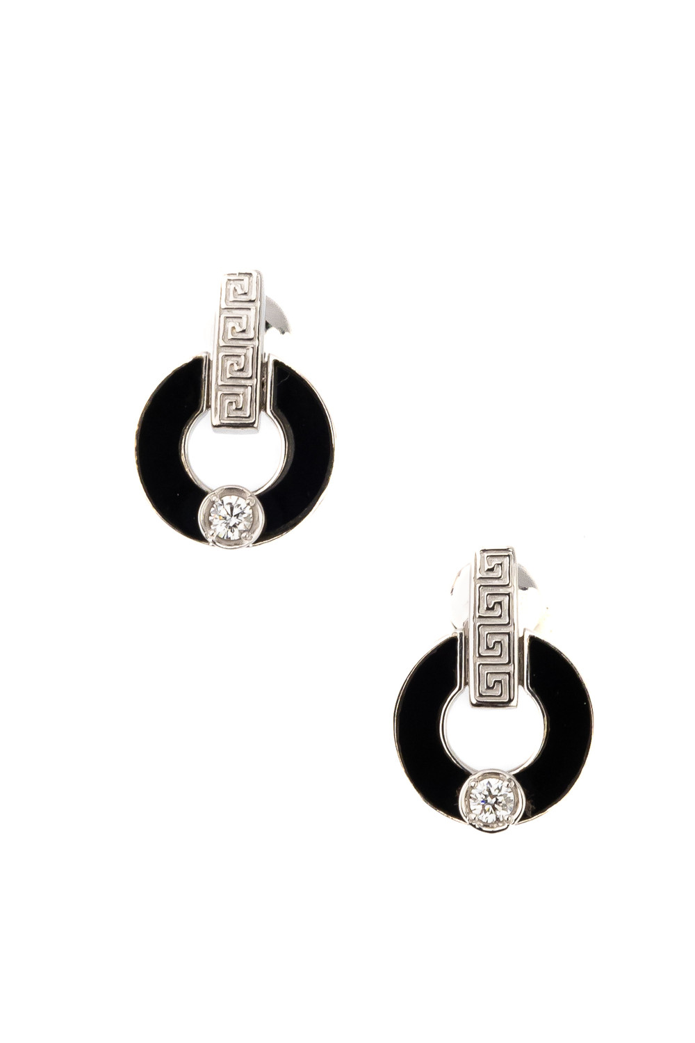 Серьги из белого золота 585 пробы c бриллиантами и ониксом