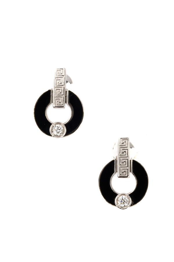 Серьги из белого золота 585 пробы c бриллиантами и ониксом