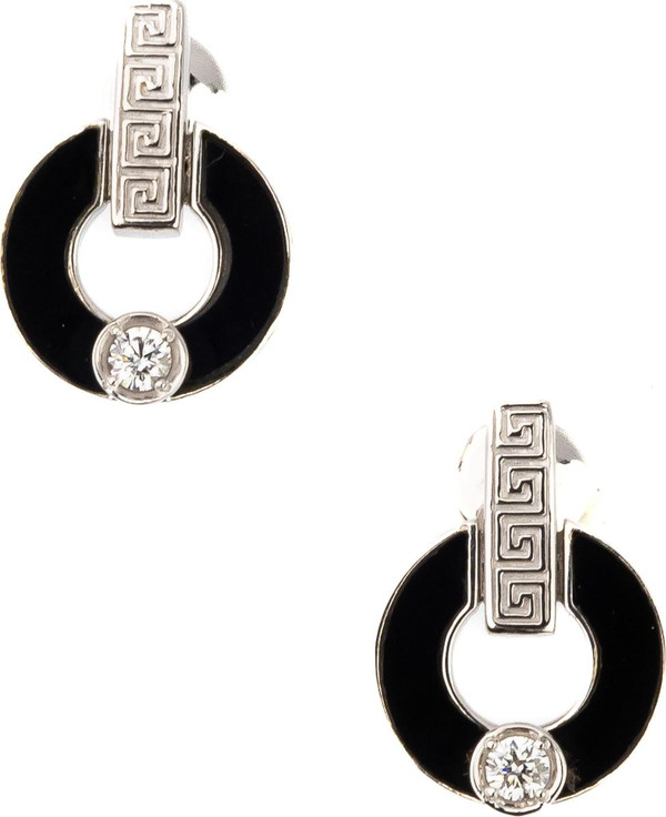 Серьги из белого золота 585 пробы c бриллиантами и ониксом