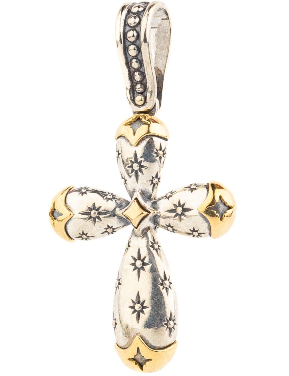 Крест из серебра и золота c фианитом и рубином