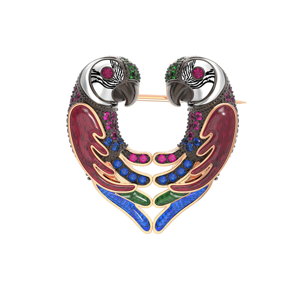 Брошь из красного золота 585 пробы c эмалью и фианитом