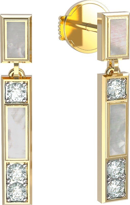 Серьги из лимонного золота c бриллиантами и перламутром