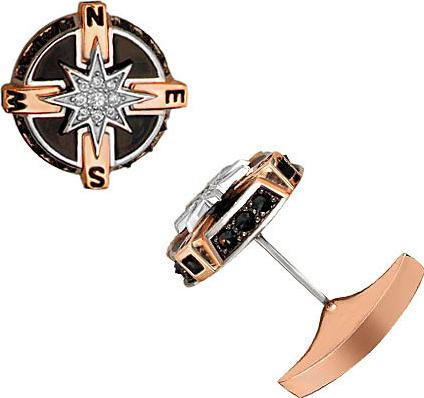 Запонки из красного золота 585 пробы c эмалью и фианитом