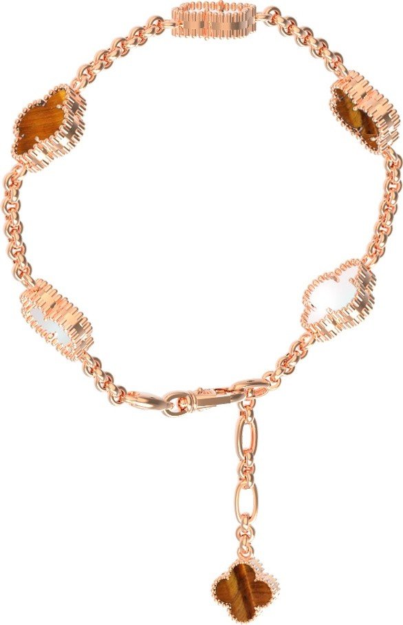 Браслет из золота c тигровым глазом и перламутром