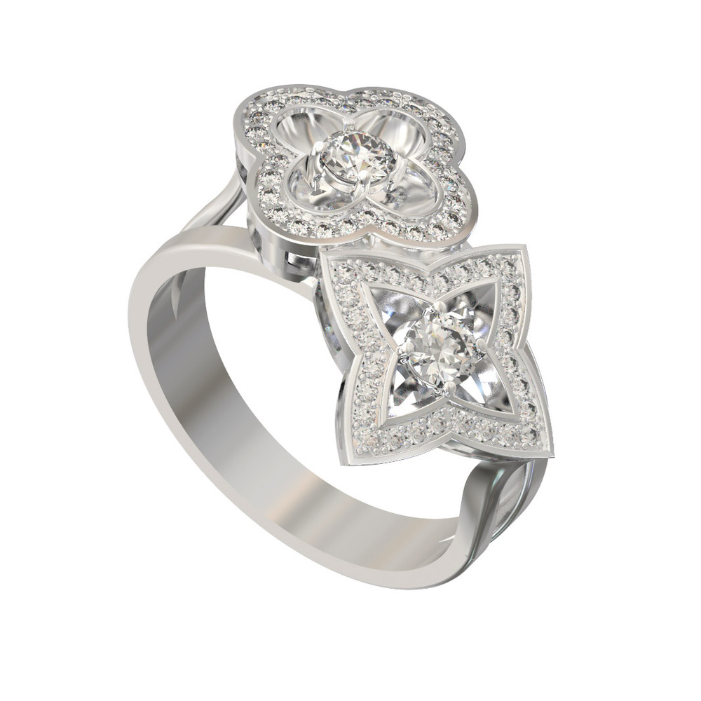 Кольцо из белого золота 585 пробы c бриллиантами