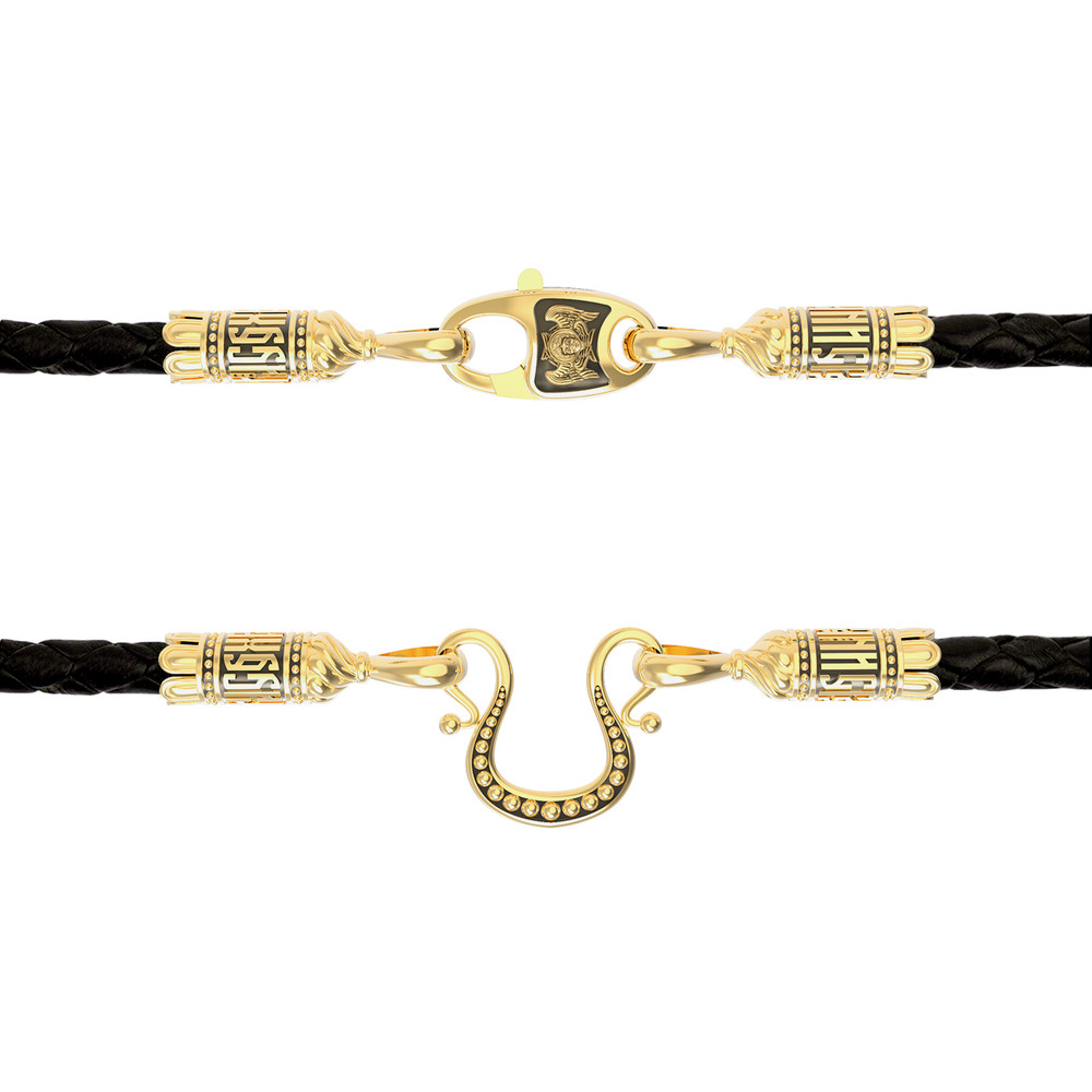 Цепь-шнурок кожа из лимонного золота 585 пробы c кожаным шнурком