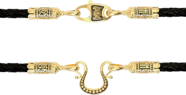 Цепь-шнурок кожа из лимонного золота 585 пробы c кожаным шнурком