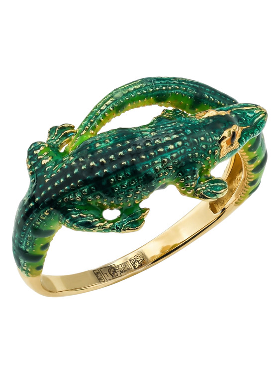 Кольцо из лимонного золота 585 пробы c эмалью