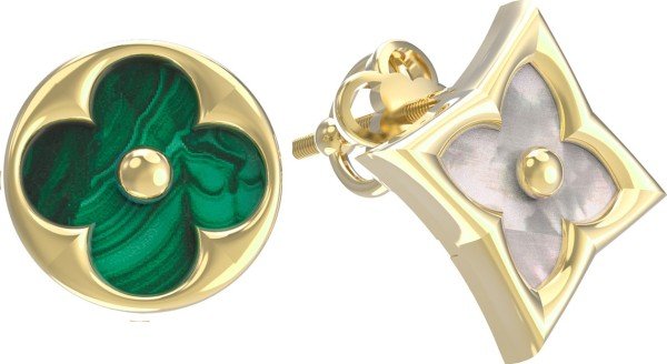 Серьги из лимонного золота c малахитом и перламутром