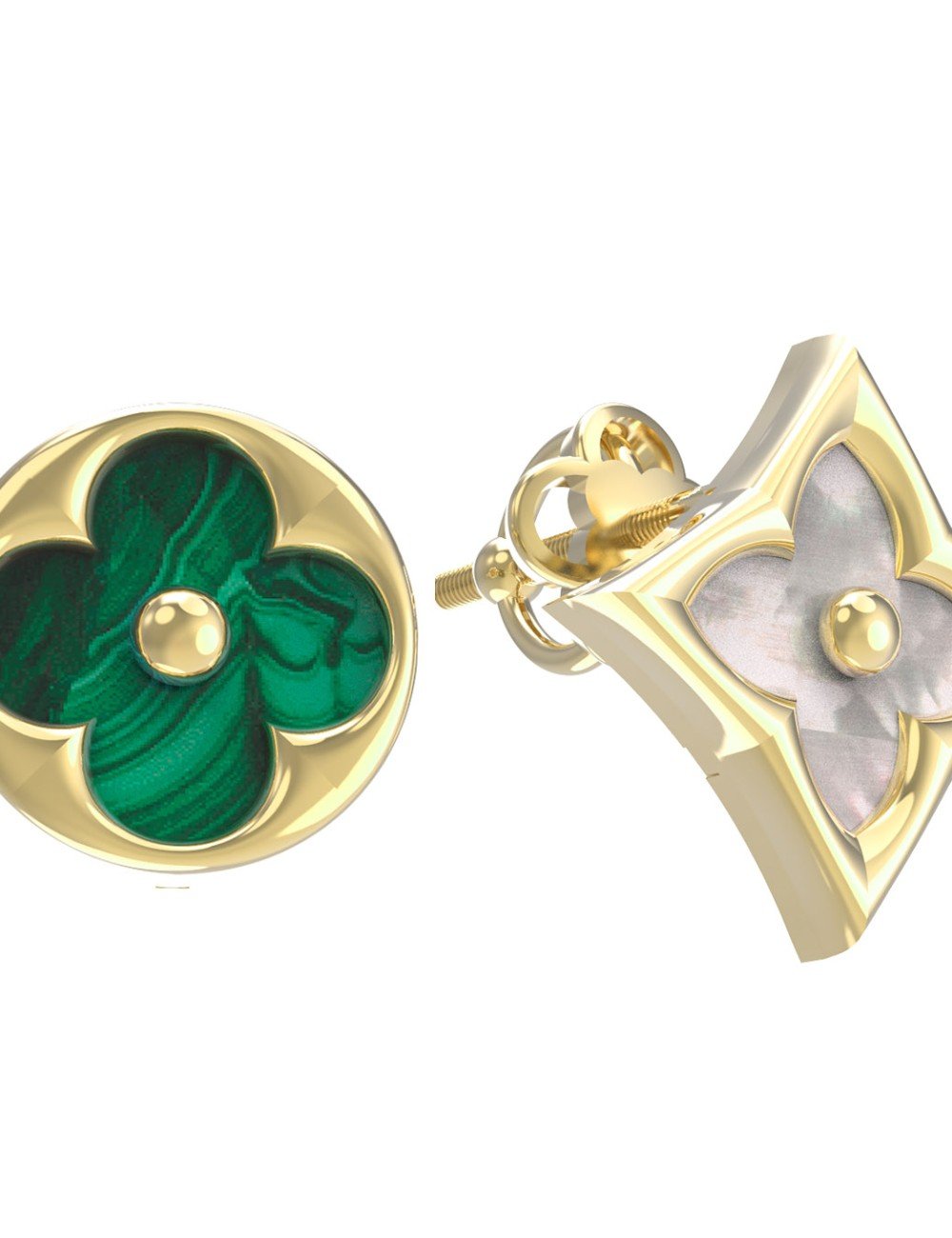 Серьги из лимонного золота c малахитом и перламутром
