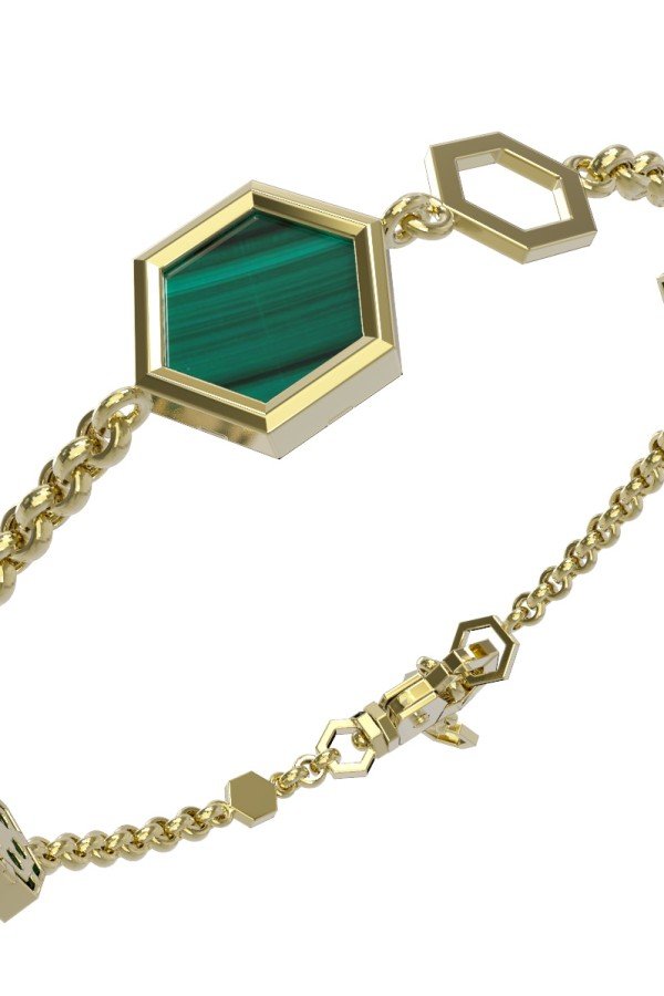 Браслет из лимонного золота c бриллиантами, малахитом и перламутром