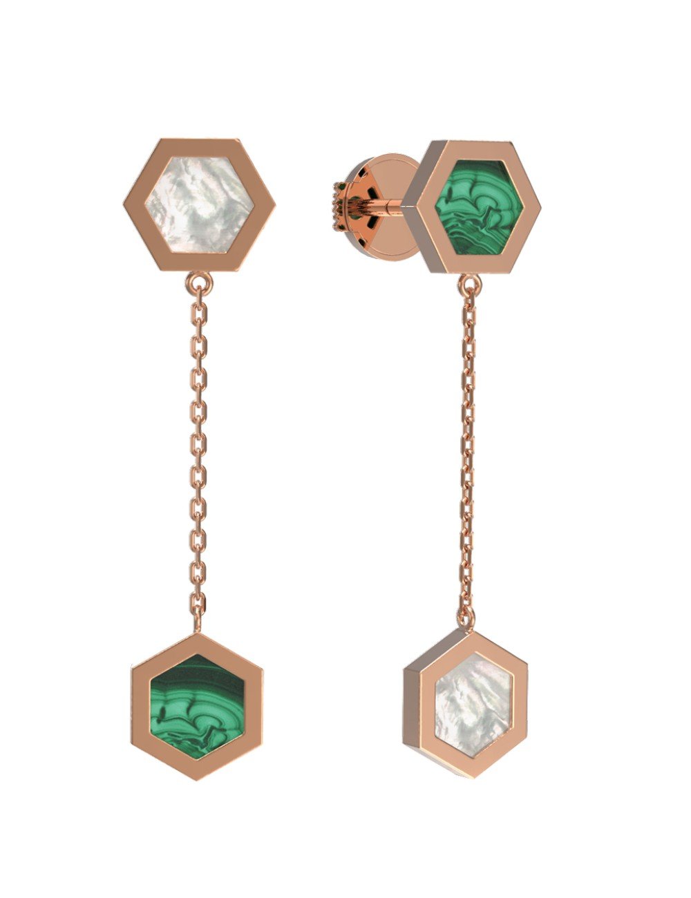 Серьги из золота c малахитом и перламутром