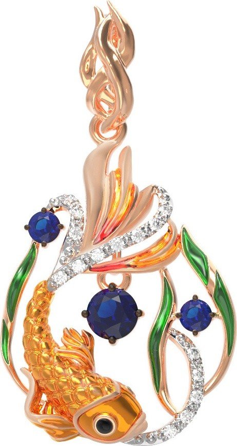 Подвеска из золота c эмалью, фианитом и сапфиром