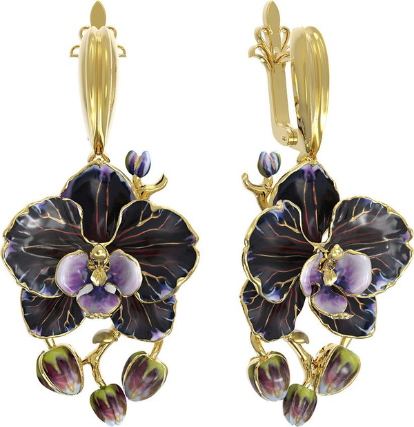 Серьги из лимонного золота 585 пробы c эмалью