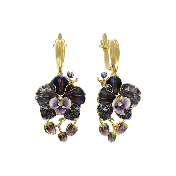 Серьги из лимонного золота 585 пробы c эмалью