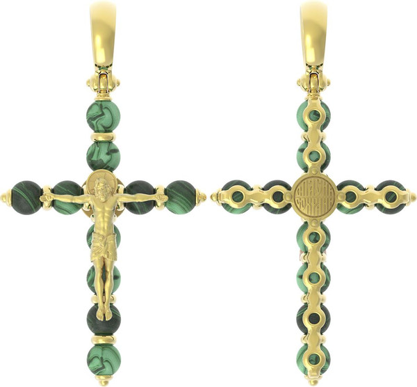 Крест из лимонного золота 585 пробы c малахитом