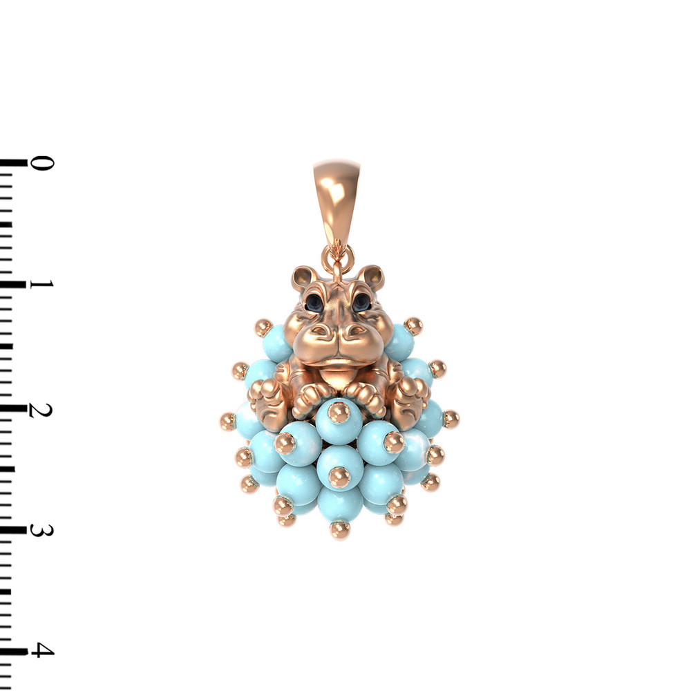 Подвеска из красного золота 585 пробы c эмалью и бирюзой