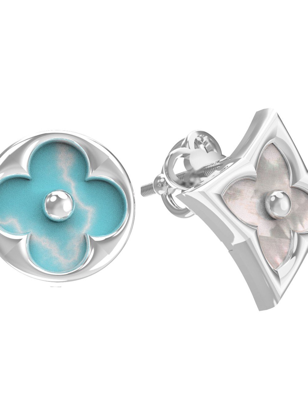 Серьги из белого золота c бирюзой и перламутром