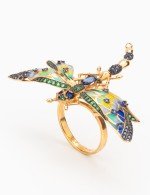 Кольцо из золота c фианитом, сапфиром и эмалью