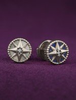 Серьги из белого золота c бриллиантами, лазуритом и перламутром