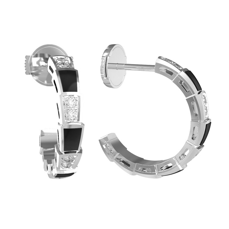 Серьги из белого золота 585 пробы c бриллиантами и ониксом