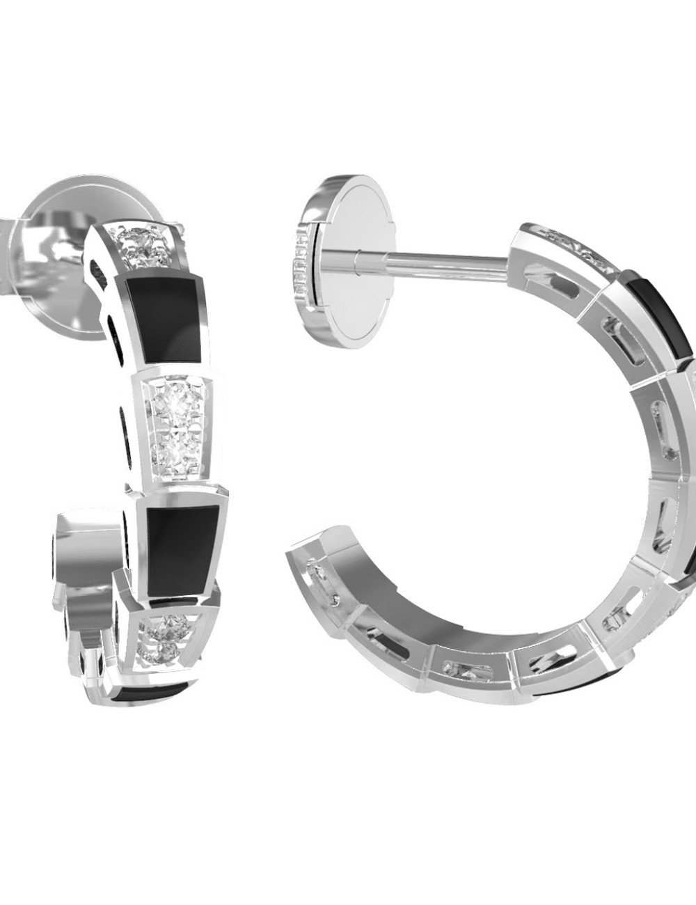 Серьги из белого золота c бриллиантами и ониксом