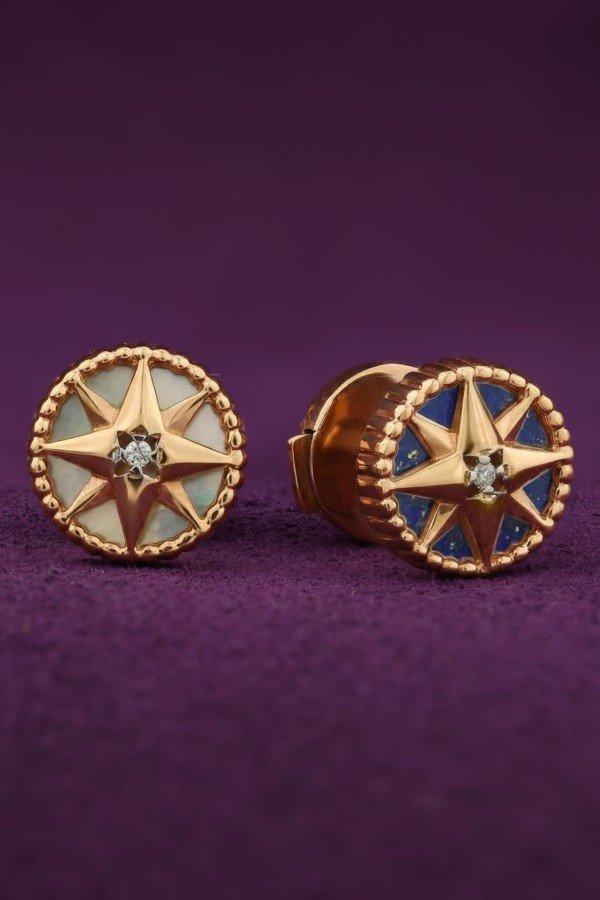 Серьги из золота c бриллиантами, лазуритом и перламутром