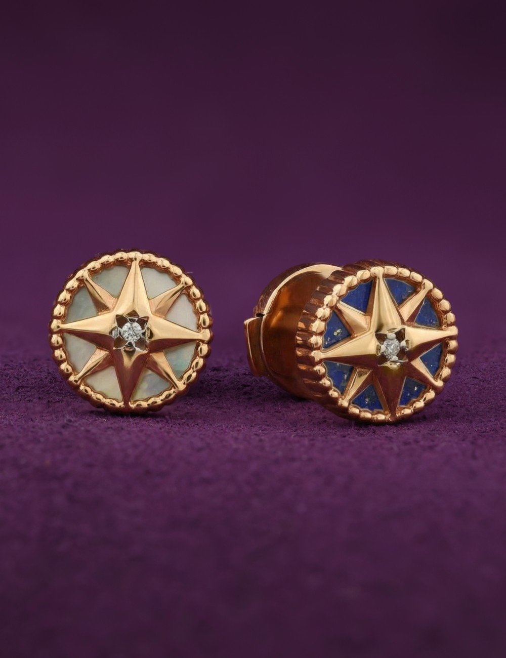 Серьги из золота c бриллиантами, лазуритом и перламутром