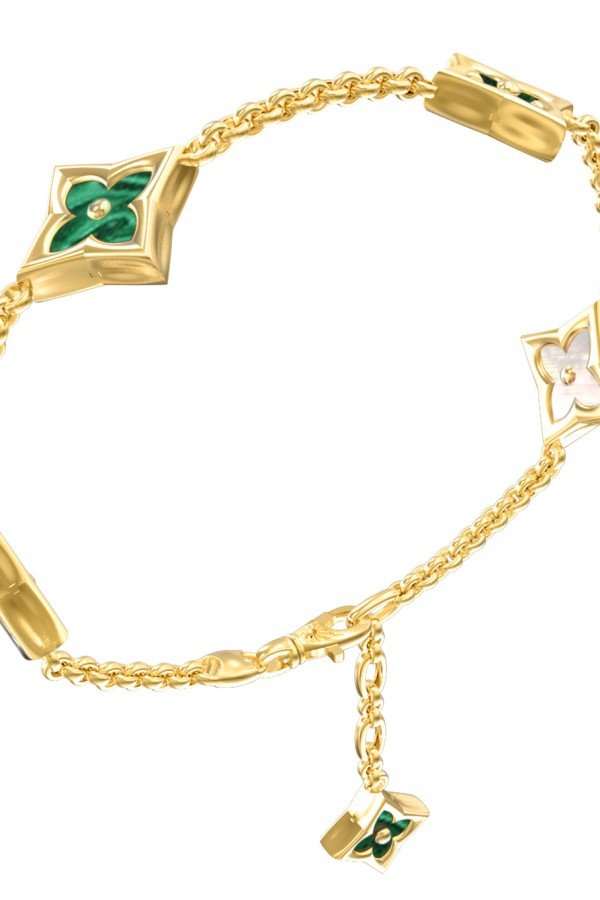 Браслет из лимонного золота c малахитом и перламутром