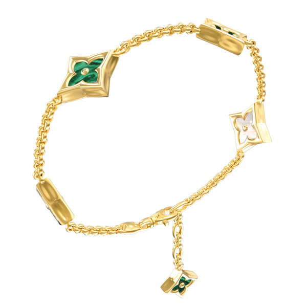 Браслет из лимонного золота 585 пробы c малахитом и перламутром