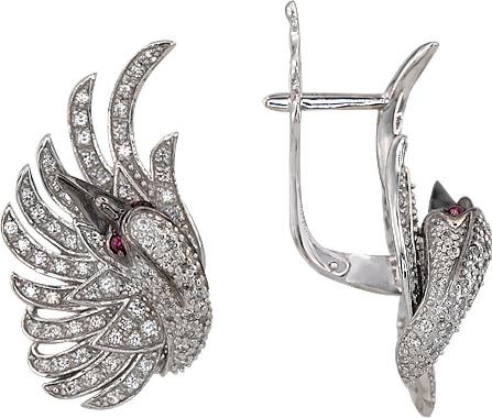 Серьги из белого золота 585 пробы c фианитом