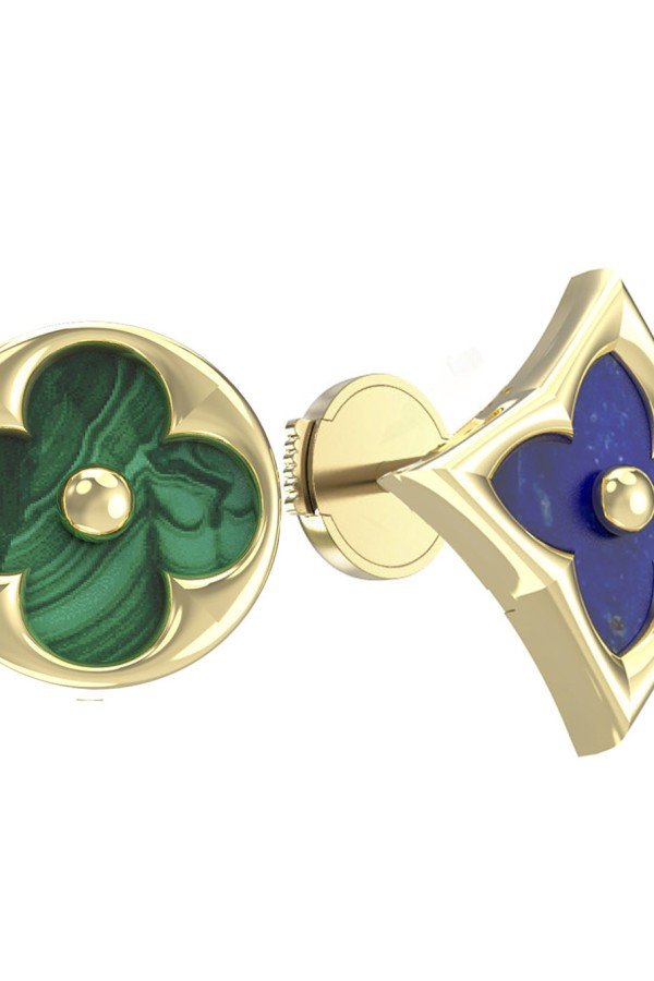 Серьги из лимонного золота c лазуритом и малахитом