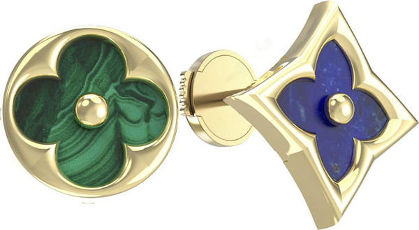 Серьги из лимонного золота 585 пробы c лазуритом и малахитом