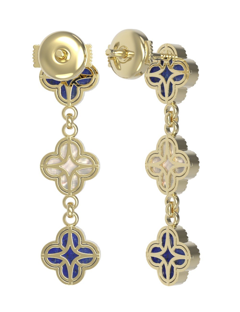 Серьги из лимонного золота c бриллиантами, лазуритом и перламутром